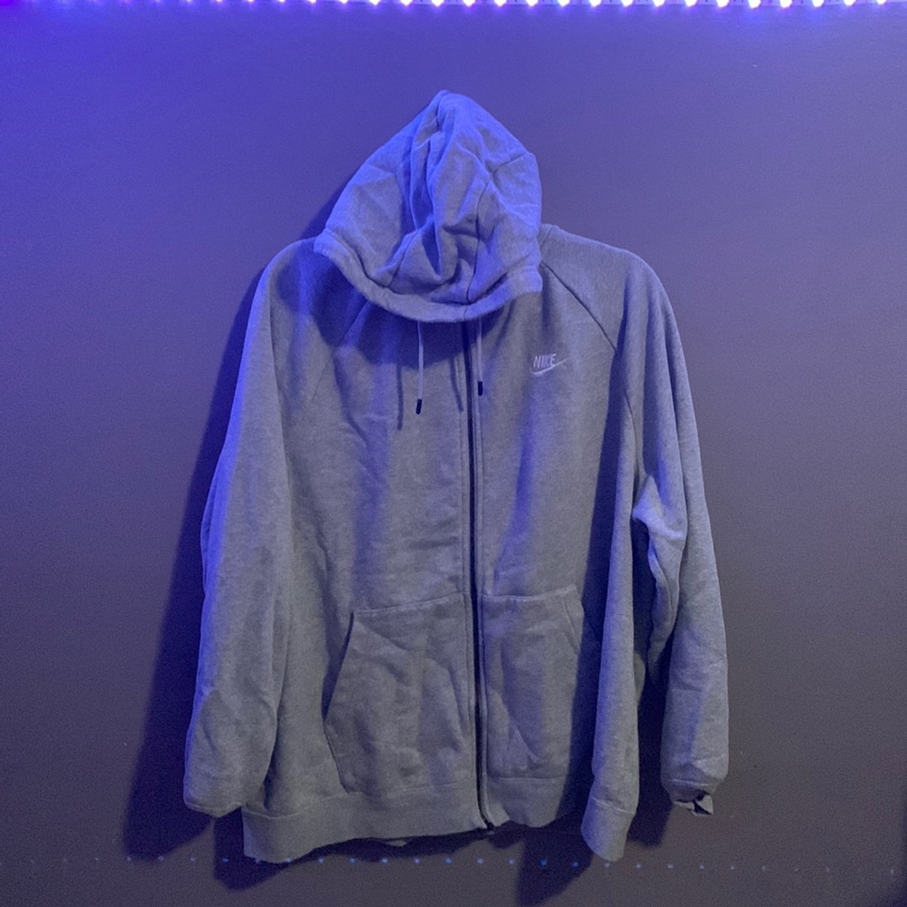 Grey Nike Zip Up Hoodie| 2X(XL)| Men